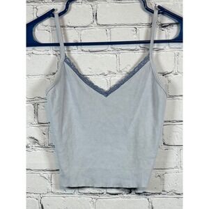 Brandy Melville Tank‎ Top Cami Lace Trim Cropped Cotton Blue One Size